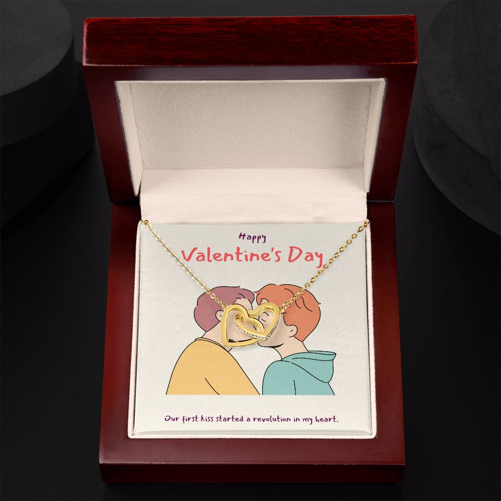 Happy Valentine's Day | A Revolution in my Heart LGBTQ for Men - Interlocking Hearts Necklace