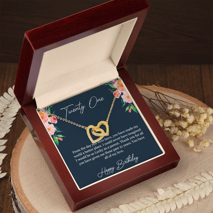 Happy Birthday | You have made my world a better place - Interlocking Hearts Necklace