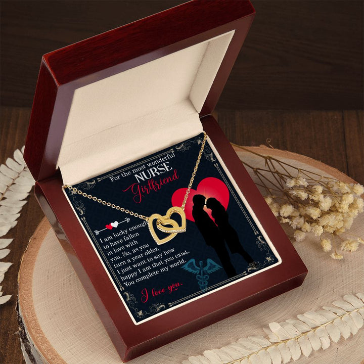 For the most wonderful Nurse Girlfriend | I am lucky enough to have fallen in love with you - Interlocking Hearts Necklace