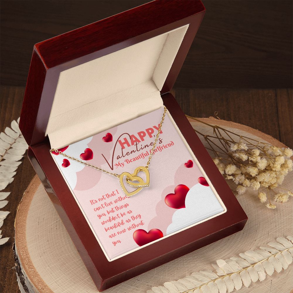 Happy Valentine's My Beautiful Girlfriend | Love's Unbreakable Bond - Interlocking Hearts Necklace