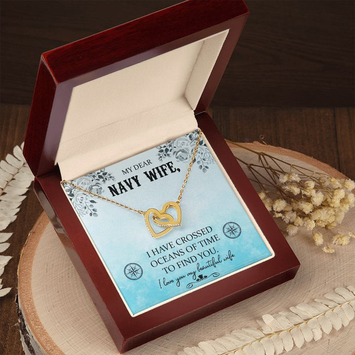 To My Navy Wife | Proud to Stand by Your Side - Interlocking Hearts Necklace