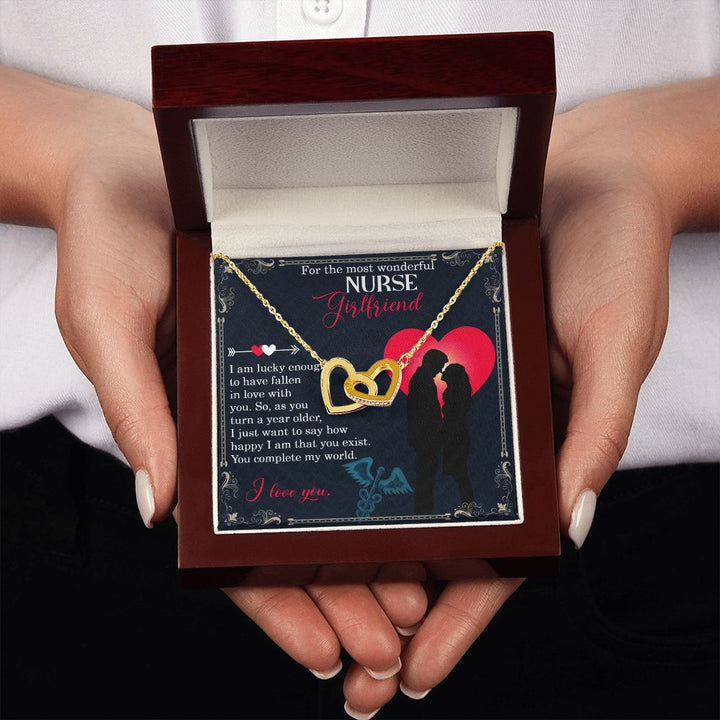 For the most wonderful Nurse Girlfriend | I am lucky enough to have fallen in love with you - Interlocking Hearts Necklace