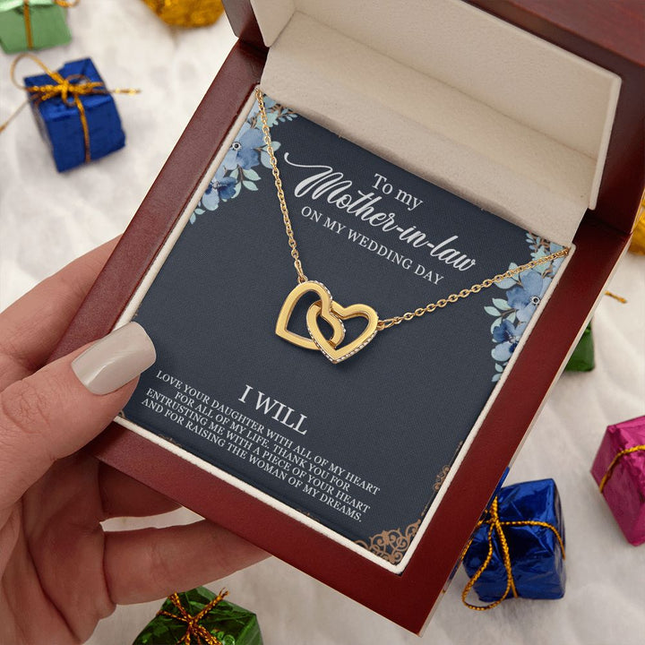 To My Mother-in-Law on my Wedding Day | Thank you for entrusting me with a piece of your heart - Interlocking Hearts Necklace