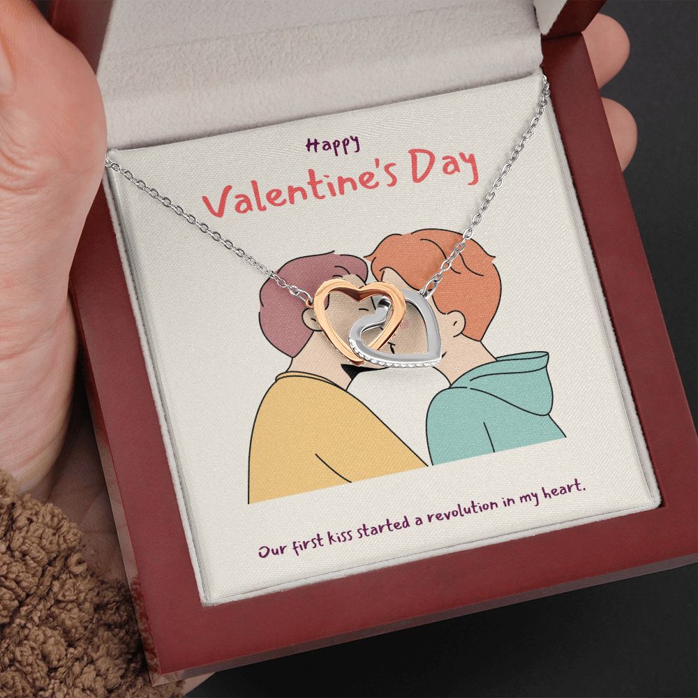 Happy Valentine's Day | A Revolution in my Heart LGBTQ for Men - Interlocking Hearts Necklace