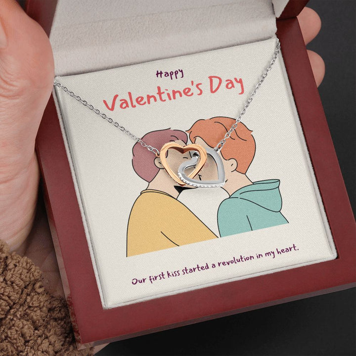Happy Valentine's Day | A Revolution in my Heart LGBTQ for Men - Interlocking Hearts Necklace