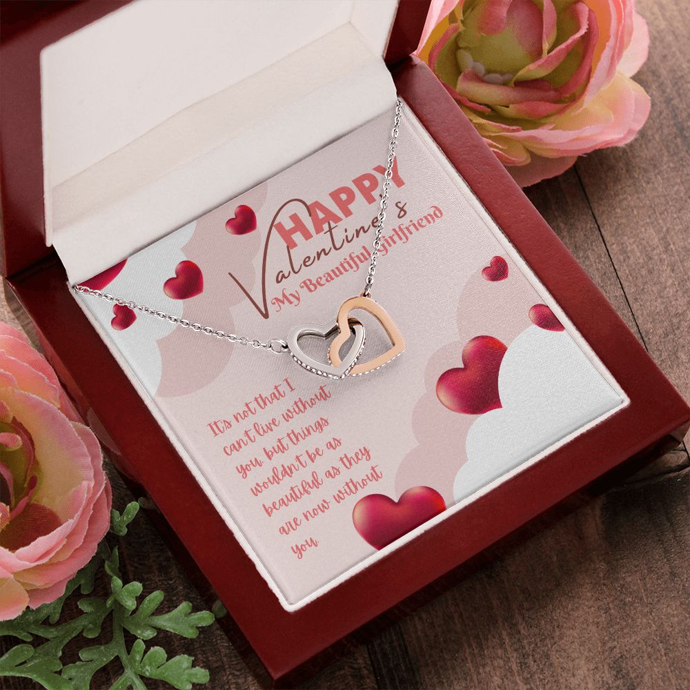 Happy Valentine's My Beautiful Girlfriend | Love's Unbreakable Bond - Interlocking Hearts Necklace