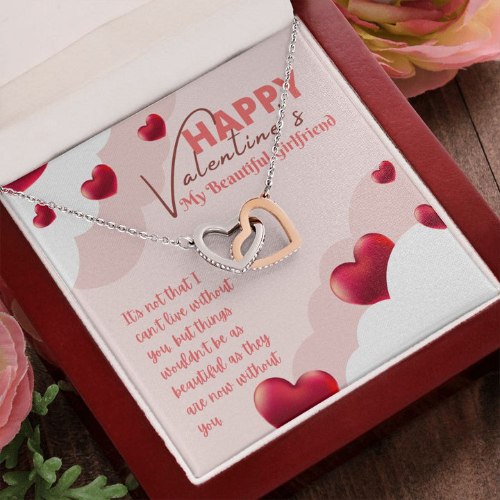 Happy Valentine's My Beautiful Girlfriend | Love's Unbreakable Bond - Interlocking Hearts Necklace