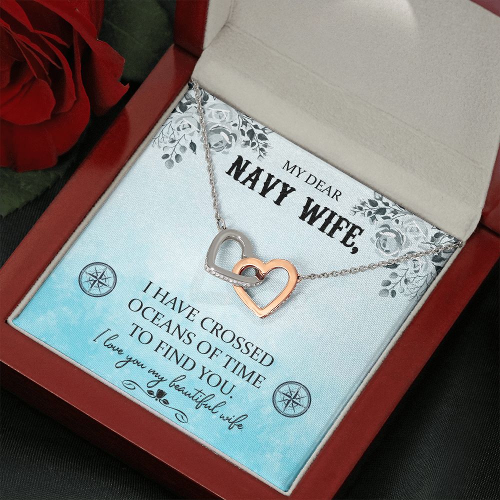 To My Navy Wife | Proud to Stand by Your Side - Interlocking Hearts Necklace