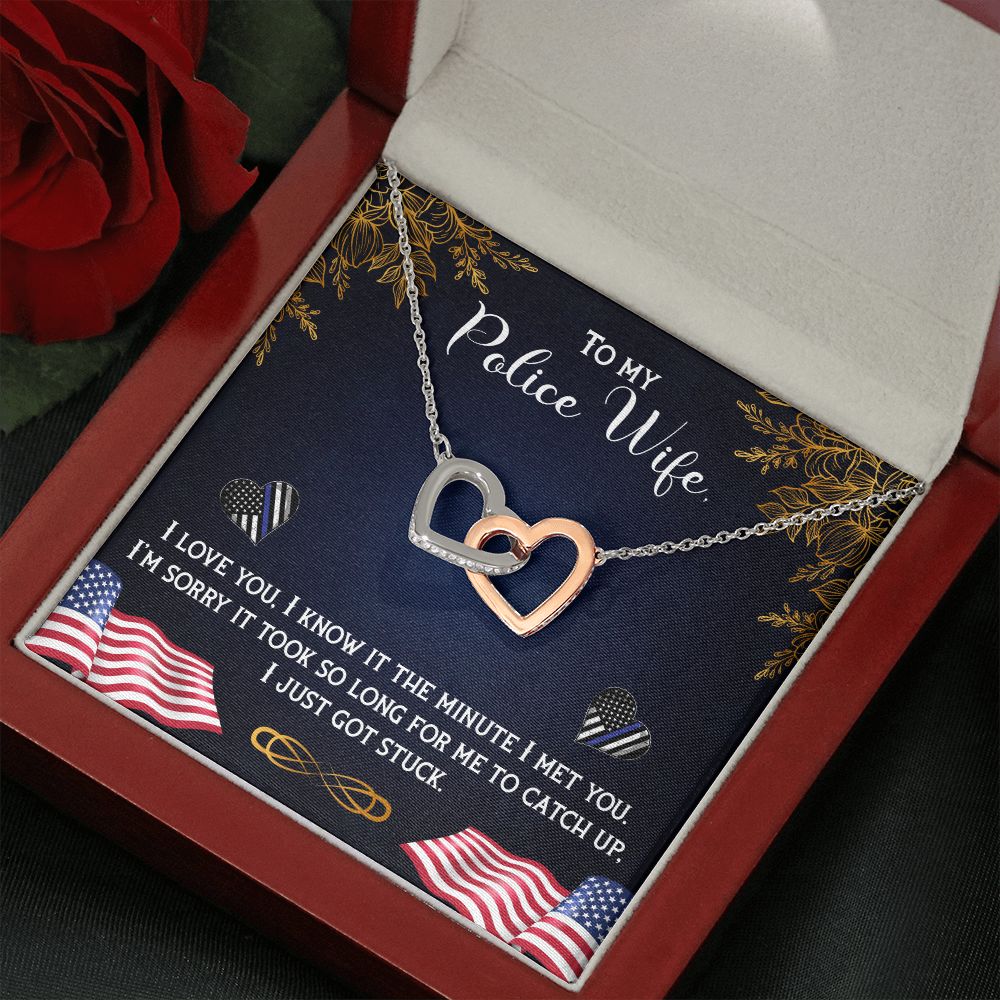 To My Police Wife | You are the Backbone of the Force - Interlocking Hearts Necklace