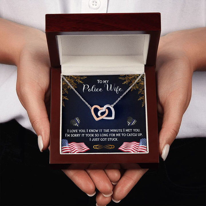 To My Police Wife | You are the Backbone of the Force - Interlocking Hearts Necklace