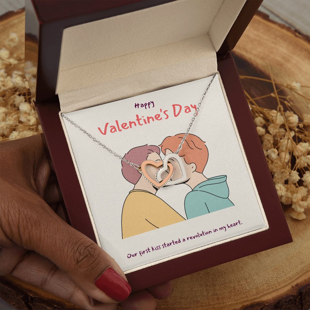 Happy Valentine's Day | A Revolution in my Heart LGBTQ for Men - Interlocking Hearts Necklace
