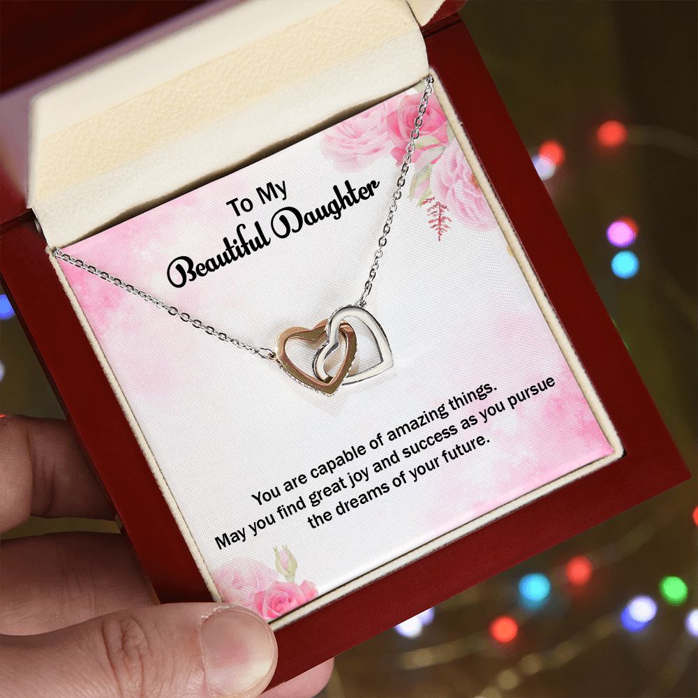To My Beautiful Daughter | Graduate: A Step Towards Success! - Interlocking Hearts Necklace