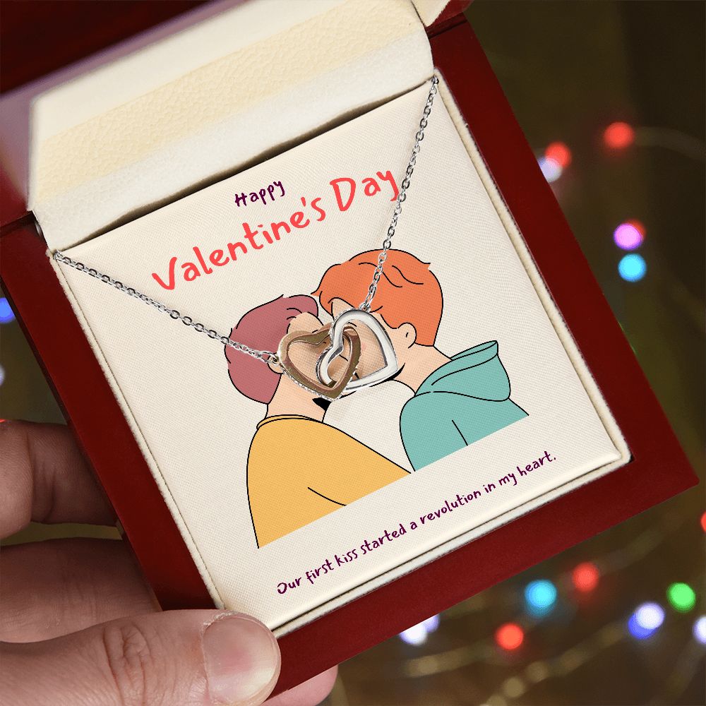 Happy Valentine's Day | A Revolution in my Heart LGBTQ for Men - Interlocking Hearts Necklace