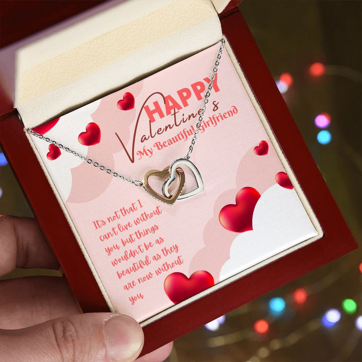 Happy Valentine's My Beautiful Girlfriend | Love's Unbreakable Bond - Interlocking Hearts Necklace