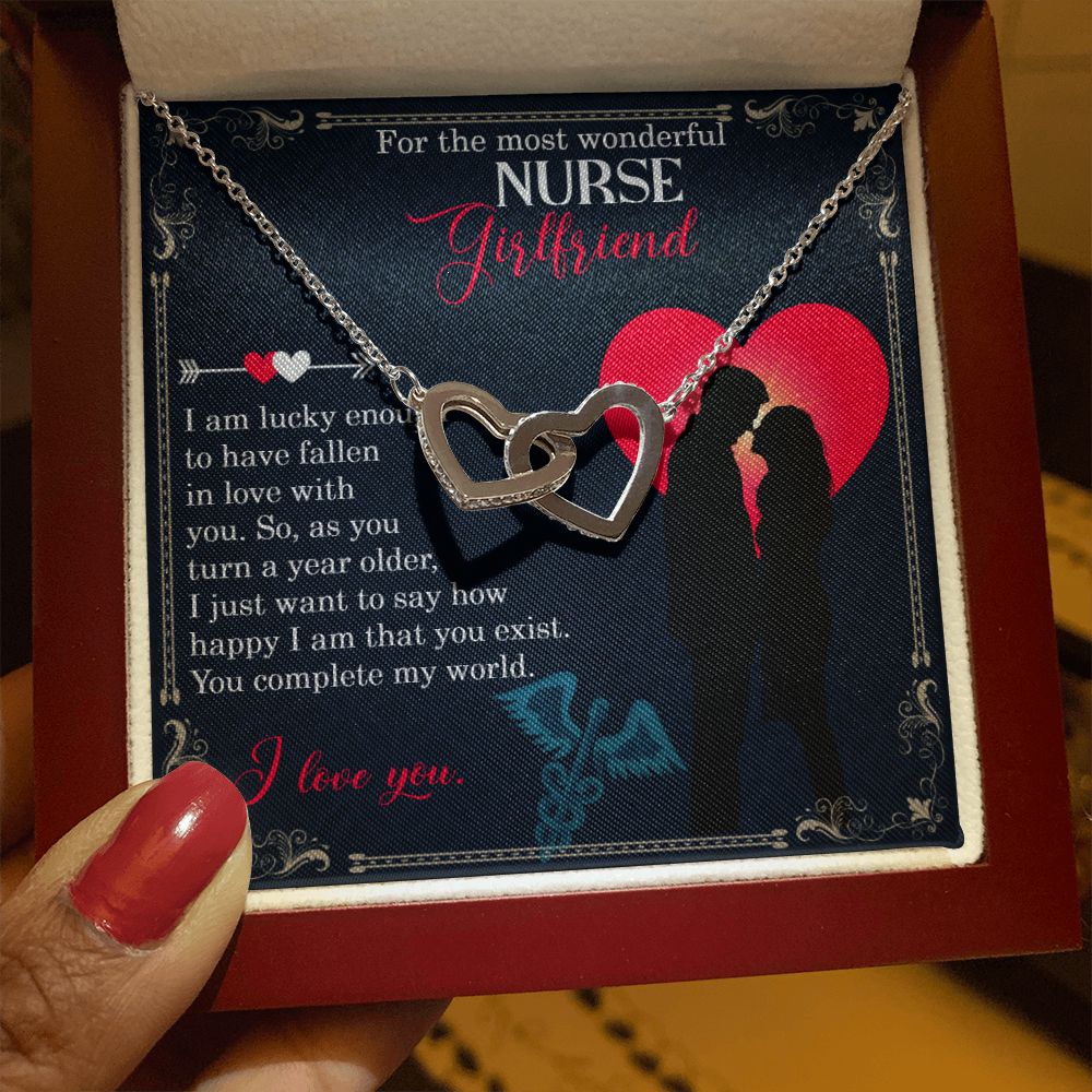 For the most wonderful Nurse Girlfriend | I am lucky enough to have fallen in love with you - Interlocking Hearts Necklace
