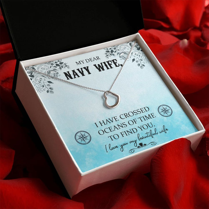 To My Navy Wife | Bravery Beyond the Waves - Delicate Heart Necklace
