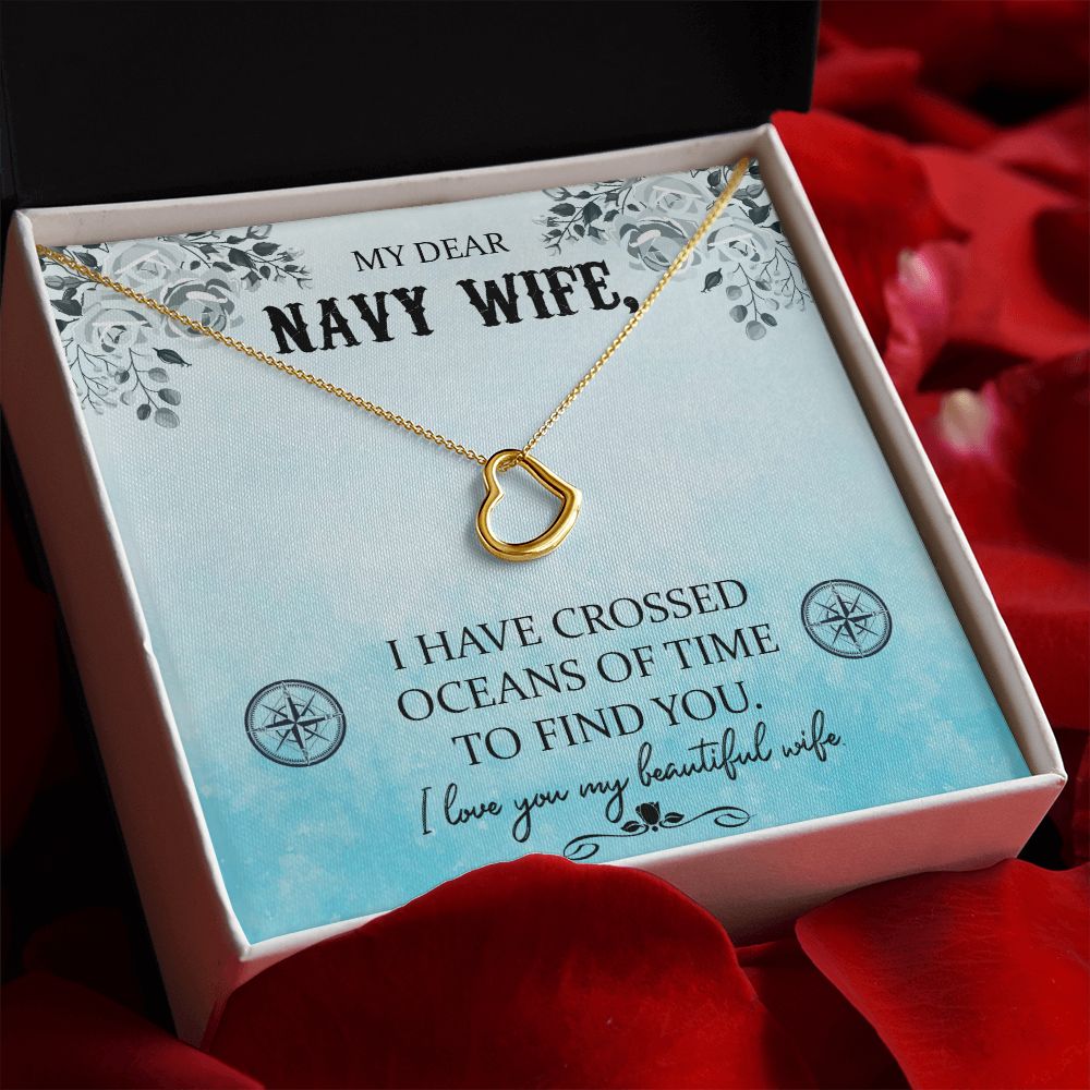 To My Navy Wife | Bravery Beyond the Waves - Delicate Heart Necklace