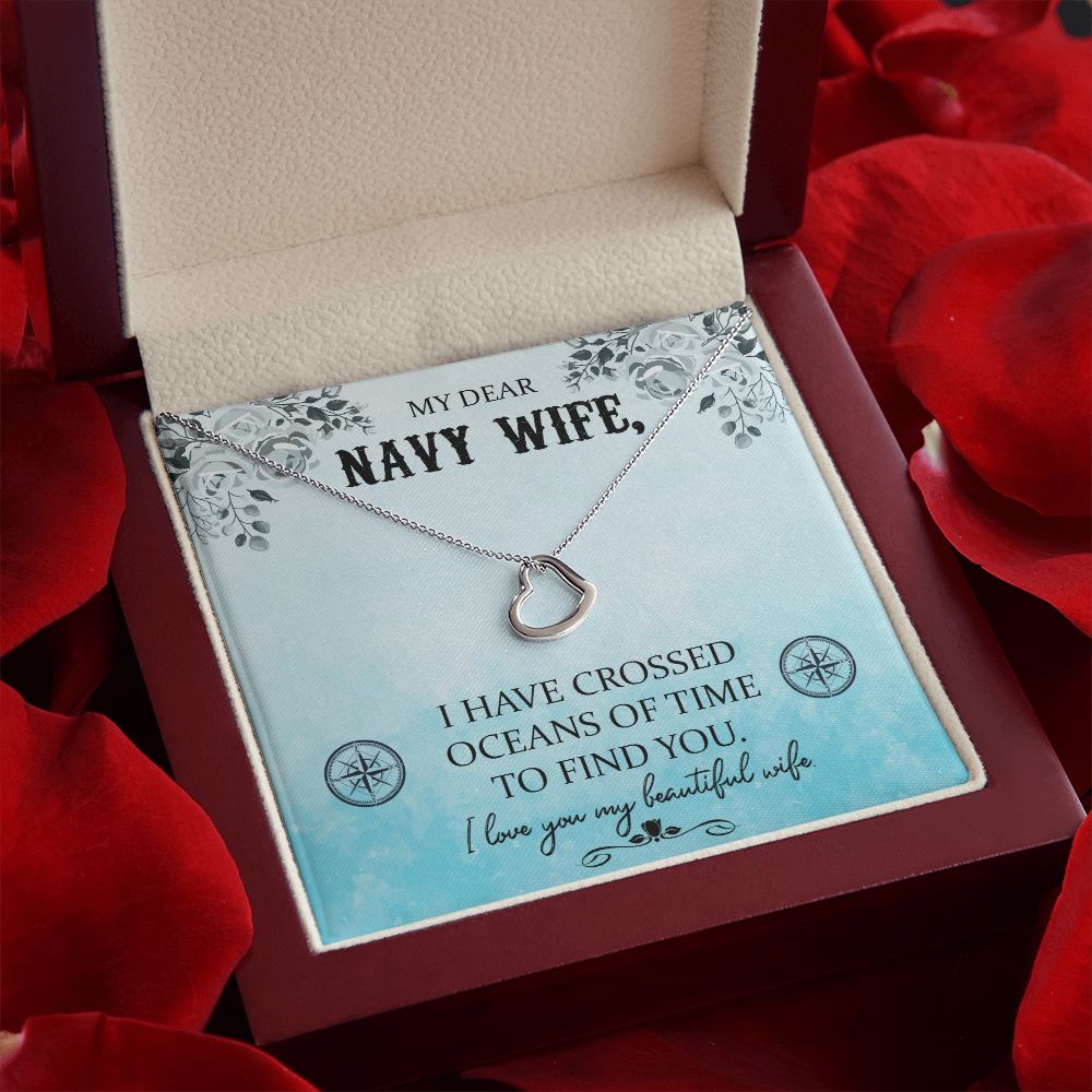 To My Navy Wife | Bravery Beyond the Waves - Delicate Heart Necklace