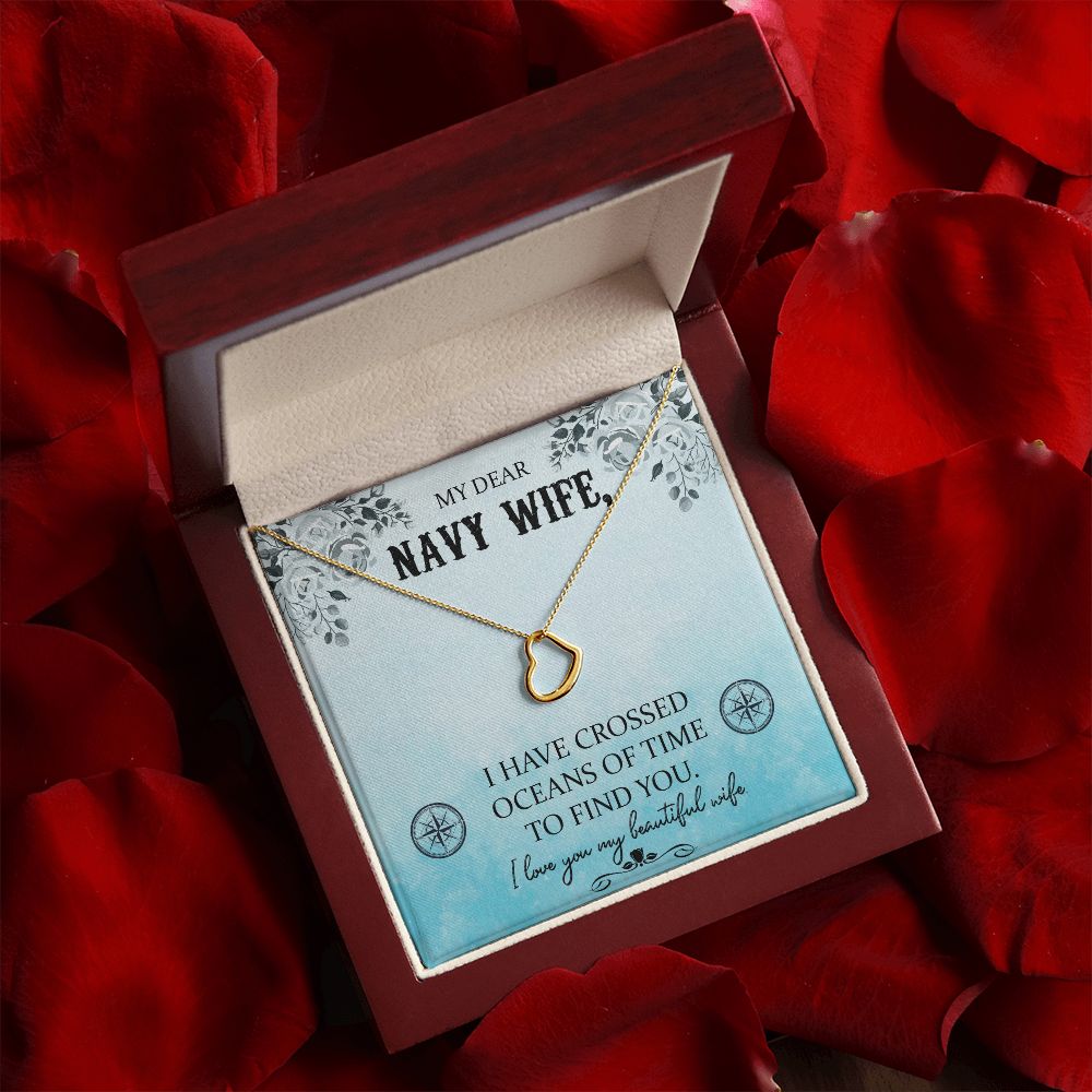 To My Navy Wife | Bravery Beyond the Waves - Delicate Heart Necklace