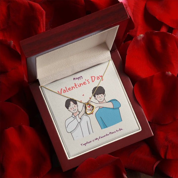 Happy Valentine's Day | Together is my Favorite Place to Be LGBTQ for Men - Delicate Heart Necklace