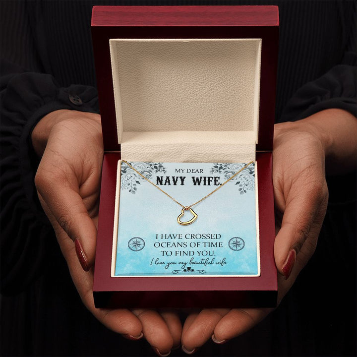 To My Navy Wife | Bravery Beyond the Waves - Delicate Heart Necklace