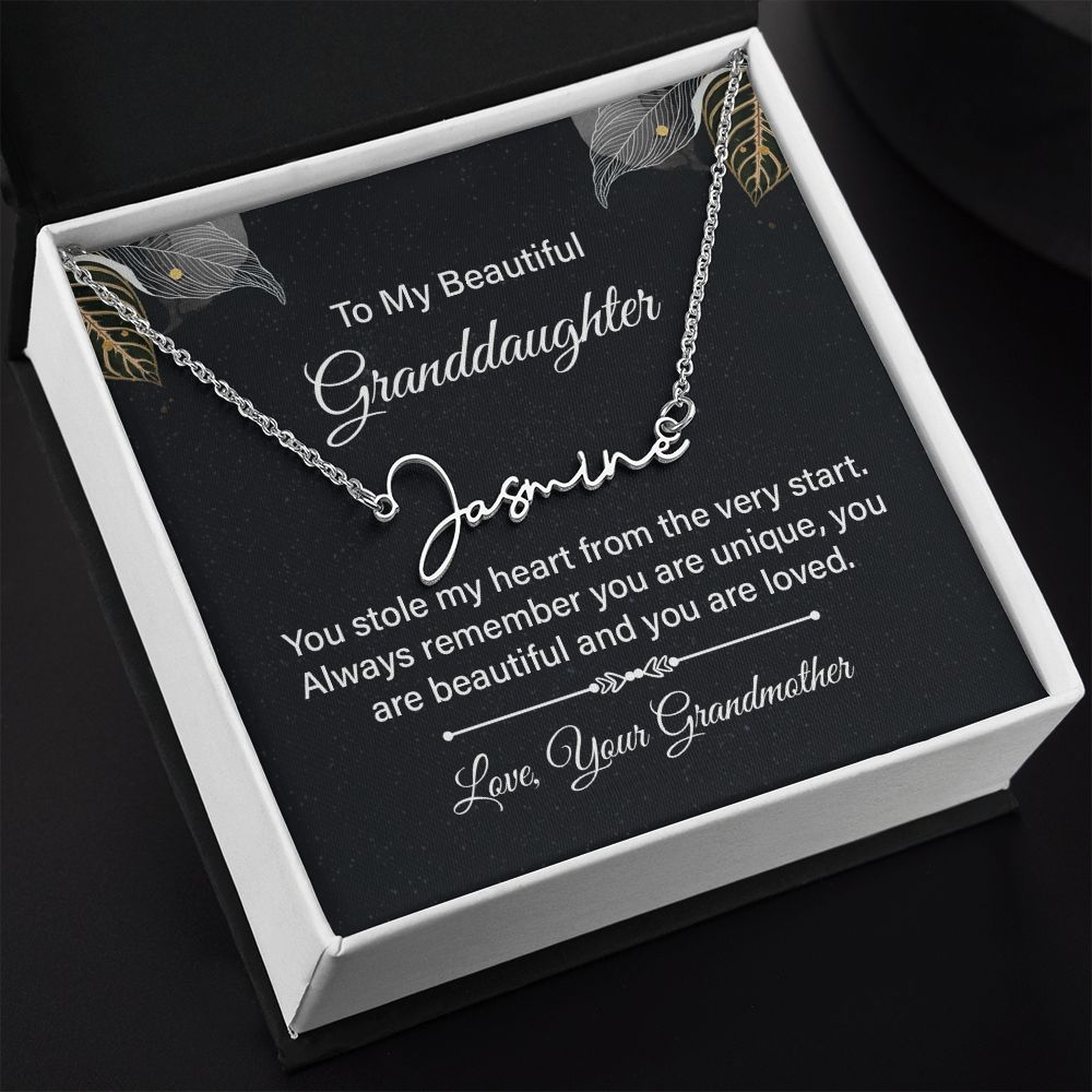 To My Beautiful Granddaughter | You stole my heart - Signature Style Name Necklace