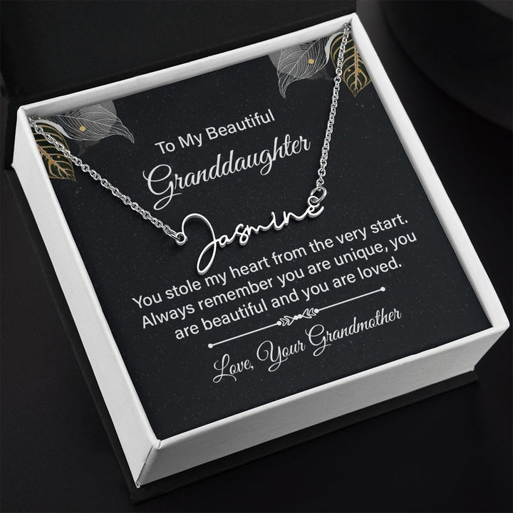 To My Beautiful Granddaughter | You stole my heart - Signature Style Name Necklace