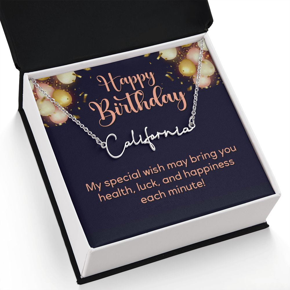Happy Birthday | Wish you all the best - Signature Style Name Necklace