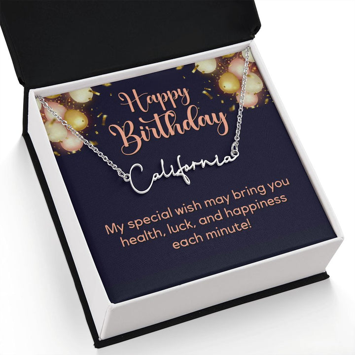 Happy Birthday | Wish you all the best - Signature Style Name Necklace