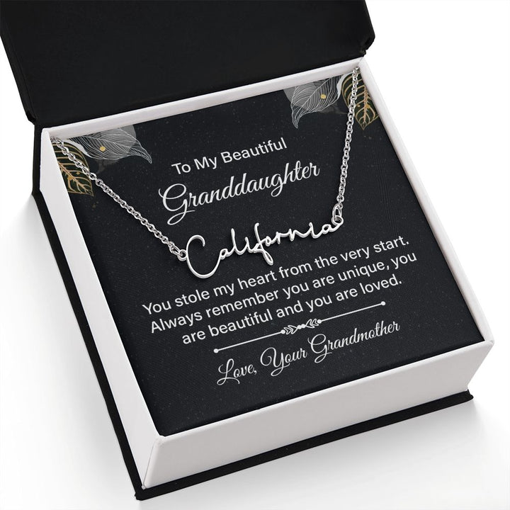 To My Beautiful Granddaughter | You stole my heart - Signature Style Name Necklace