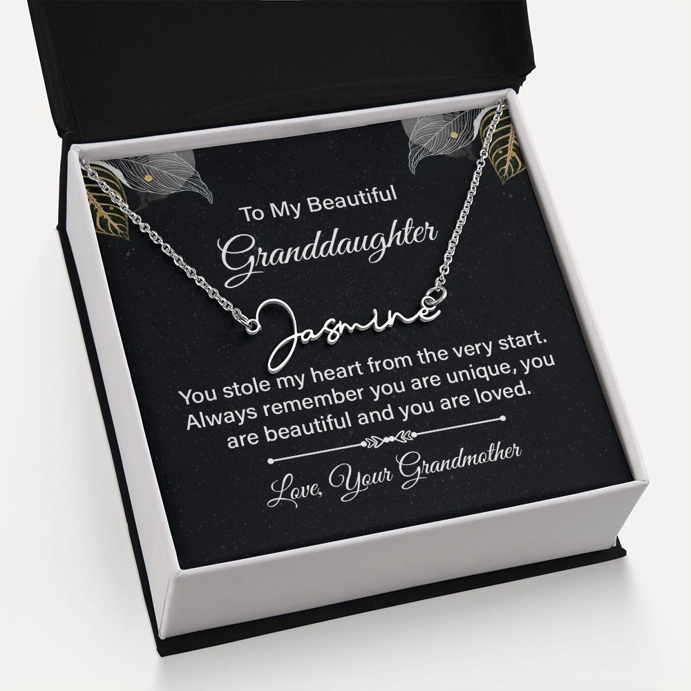 To My Beautiful Granddaughter | You stole my heart - Signature Style Name Necklace