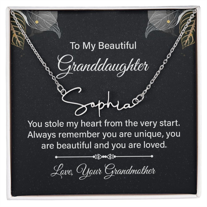 To My Beautiful Granddaughter | You stole my heart - Signature Style Name Necklace