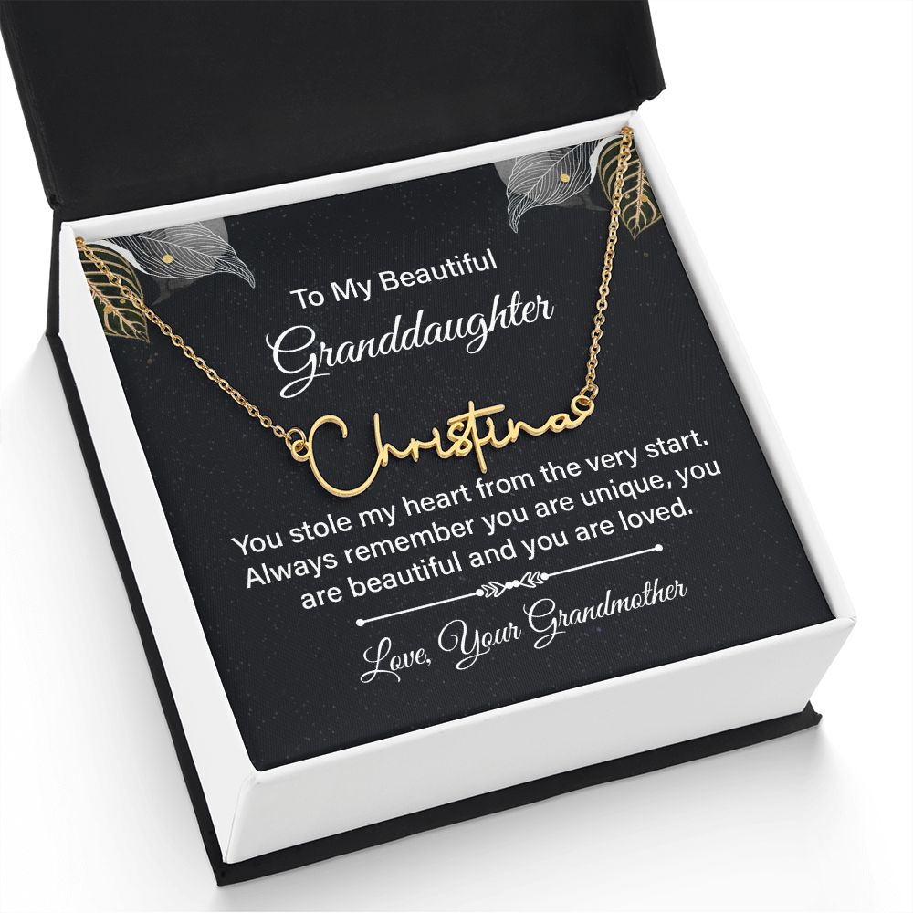To My Beautiful Granddaughter | You stole my heart - Signature Style Name Necklace