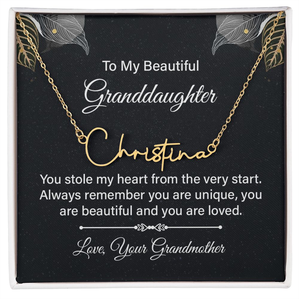 To My Beautiful Granddaughter | You stole my heart - Signature Style Name Necklace