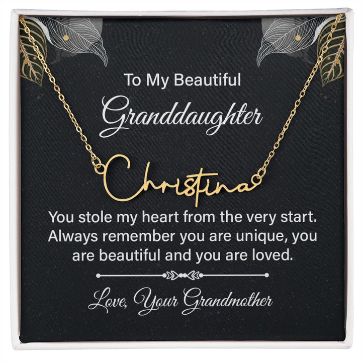 To My Beautiful Granddaughter | You stole my heart - Signature Style Name Necklace