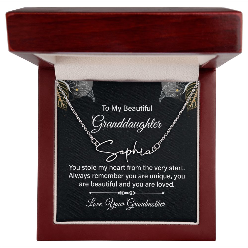 To My Beautiful Granddaughter | You stole my heart - Signature Style Name Necklace