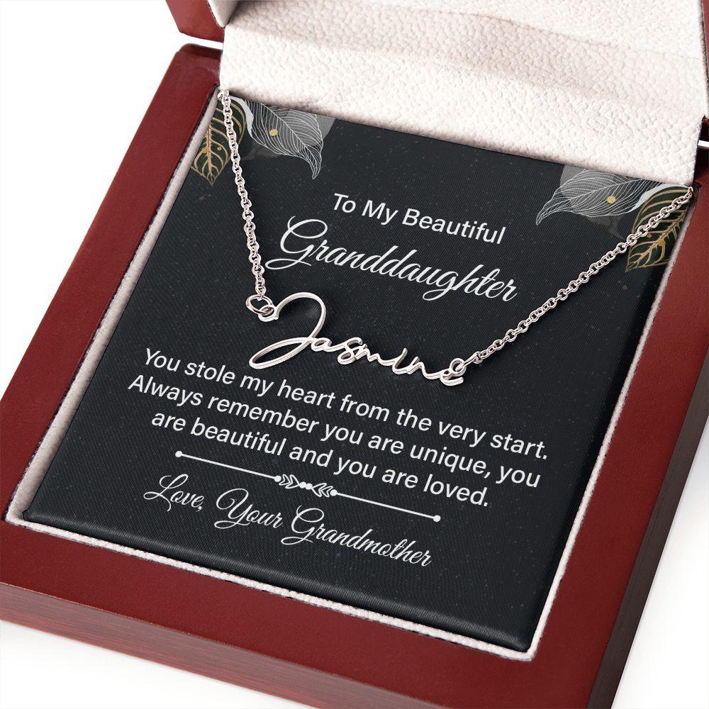 To My Beautiful Granddaughter | You stole my heart - Signature Style Name Necklace