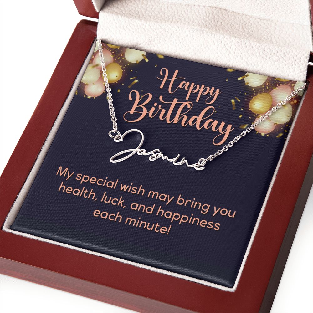 Happy Birthday | Wish you all the best - Signature Style Name Necklace