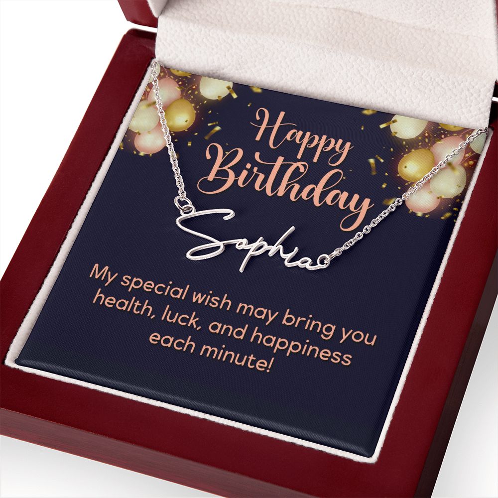 Happy Birthday | Wish you all the best - Signature Style Name Necklace
