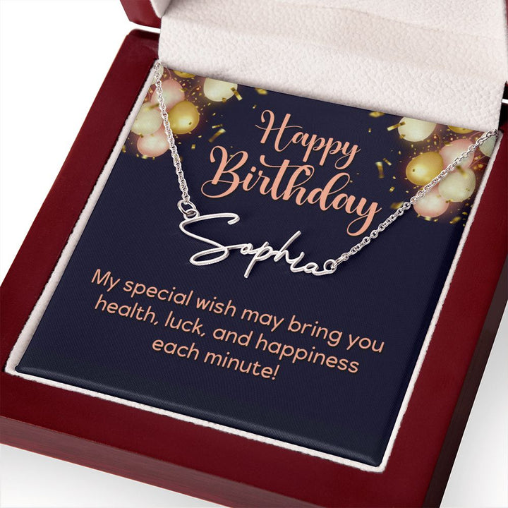 Happy Birthday | Wish you all the best - Signature Style Name Necklace