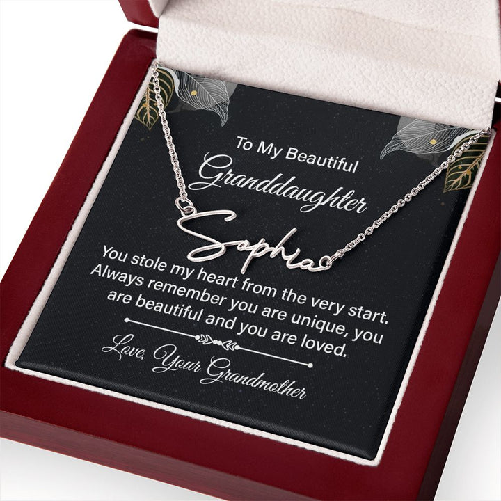 To My Beautiful Granddaughter | You stole my heart - Signature Style Name Necklace
