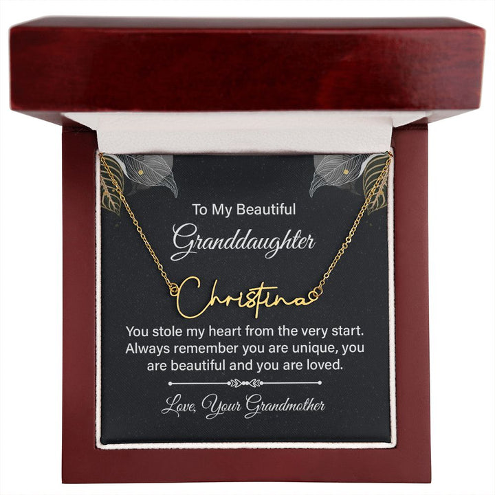 To My Beautiful Granddaughter | You stole my heart - Signature Style Name Necklace