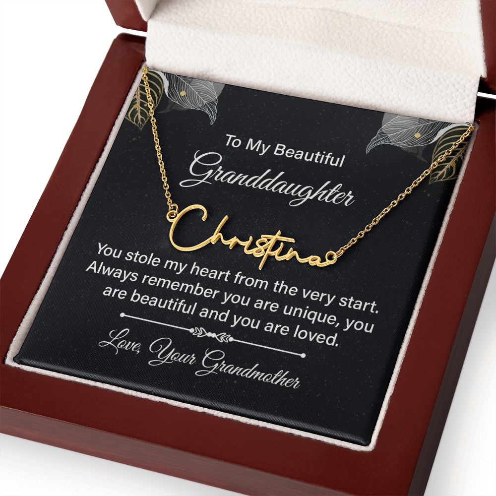 To My Beautiful Granddaughter | You stole my heart - Signature Style Name Necklace