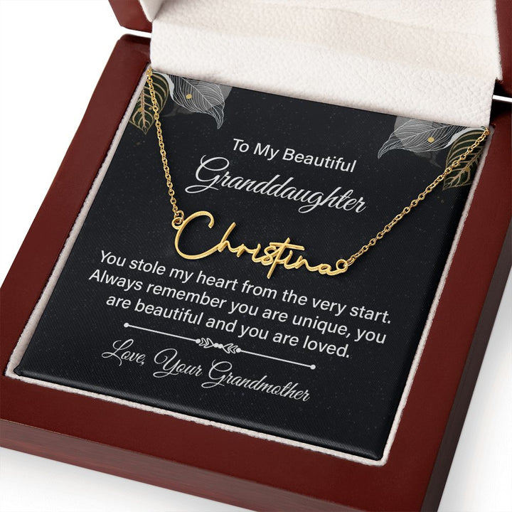 To My Beautiful Granddaughter | You stole my heart - Signature Style Name Necklace