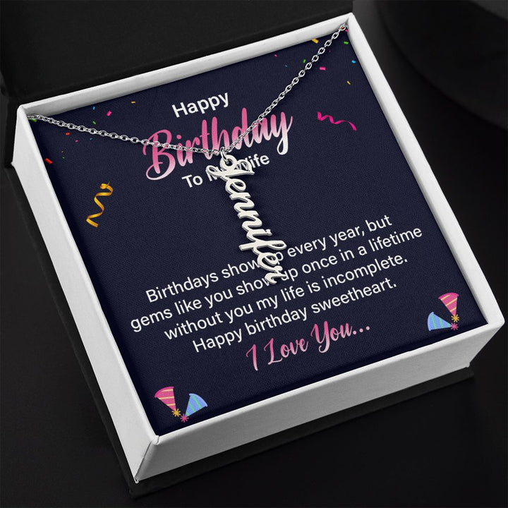 Happy Birthday | Happy Birthday Sweetheart - Personalized Vertical Name Necklace