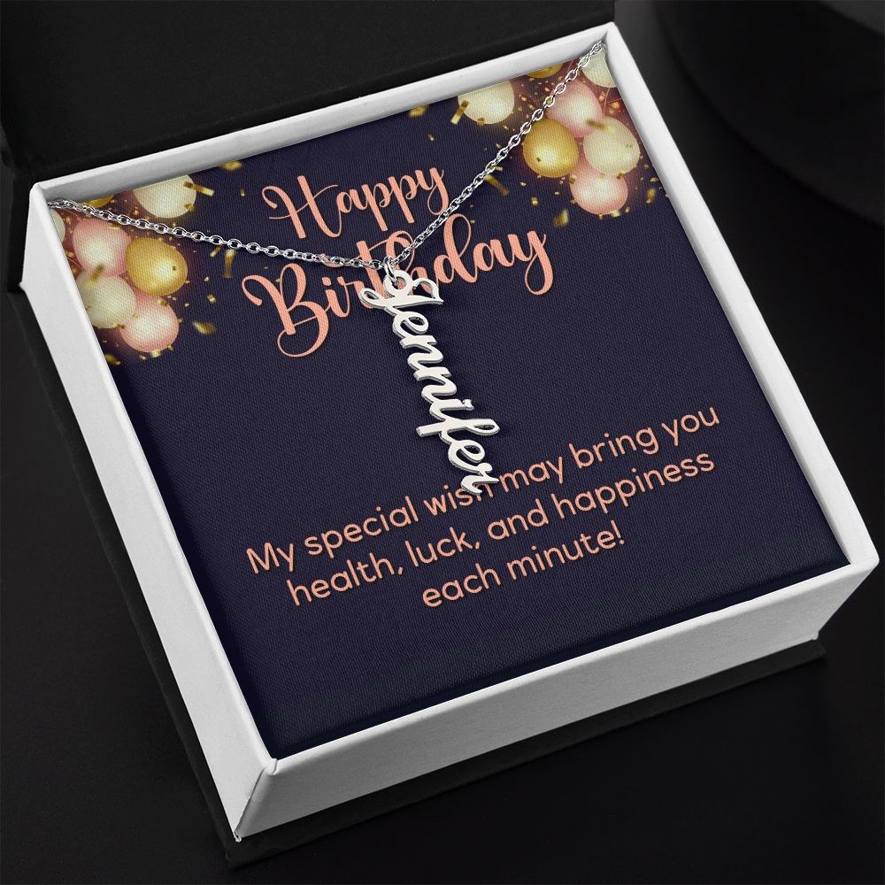 Happy Birthday | My Special Wish - Personalized Vertical Name Necklace