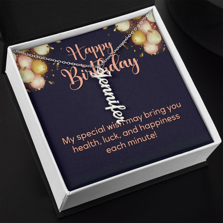 Happy Birthday | My Special Wish - Personalized Vertical Name Necklace