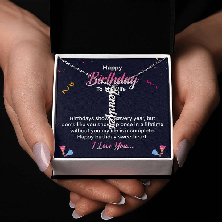 Happy Birthday | Happy Birthday Sweetheart - Personalized Vertical Name Necklace