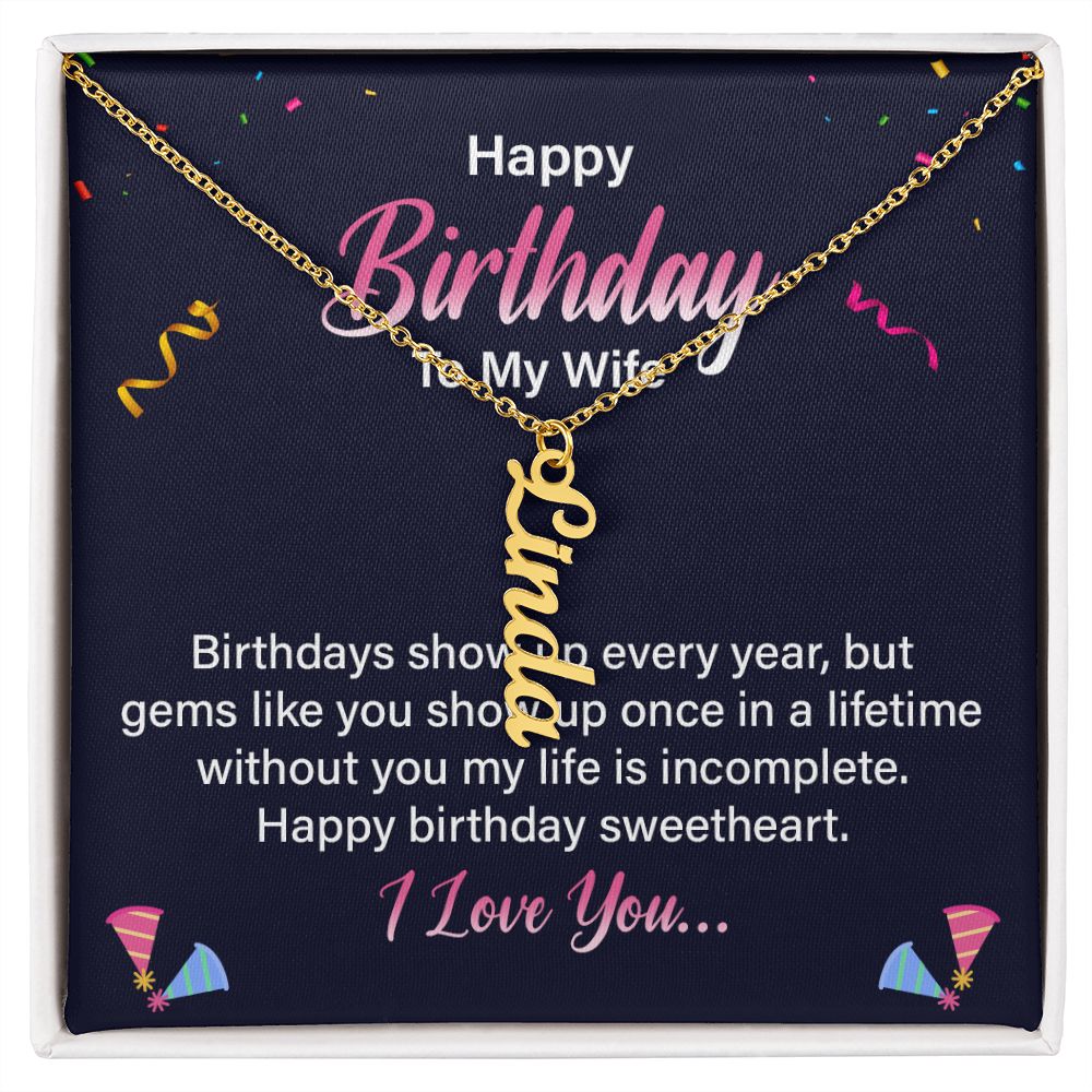 Happy Birthday | Happy Birthday Sweetheart - Personalized Vertical Name Necklace