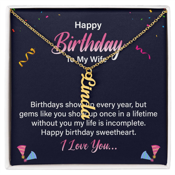 Happy Birthday | Happy Birthday Sweetheart - Personalized Vertical Name Necklace